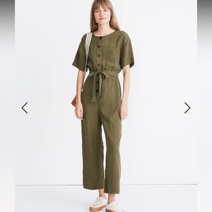 Madewell Short-Sleeve Jumpsuit in Olive Green size large